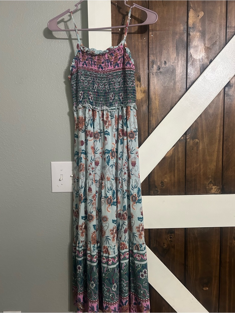 Bohemian Floral Maxi Dress - Teal & Pink